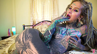 Tattoo Girl Masturbating, Fingering Her Pussy and Ass