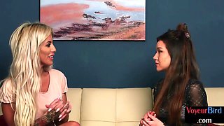 Voyeur busty tattooed MILF teases wanker with 21yo BFF