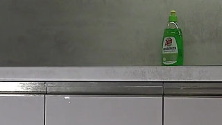 Big Tits Big Ass Hot and Cute Beautiful New Wife Takes Her G-string off to Flash Her Tight Shaved Pussy in the Kitchen