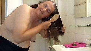 Mature 52 year old triggers you with slow hair combing without bra   very detailed