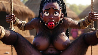 African Black Hairy Woman in Bondage - Waiting to Be Fucked by Tribe