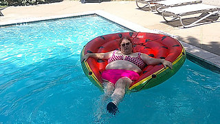 Short Video of BBW Nurse Vicki Floating on Her Huge Watermelon