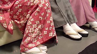 Maki Hojo brings her friends for a wild kimono fuck