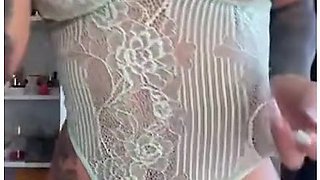 Sexy lingerie, dancing, and fingers working her clit