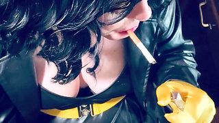 Your Leather Clad Mistress Tina Snua Smokes One Cork 100 Cigarette In Satin Gloves - Listen To The Squeak Of My Leather!