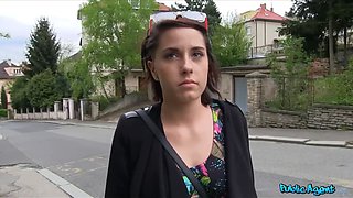 Student with Big Tits pounded outdoors in the rain - public agent