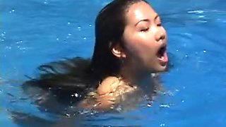 Horny teen cutie finger fucks her pink pussy beside the pool