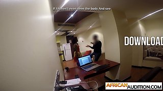 Ebony teenager gets on her knees for cock