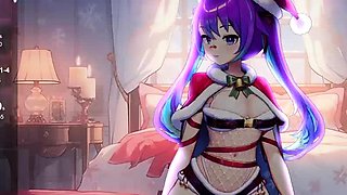 Brunette cums to hentai