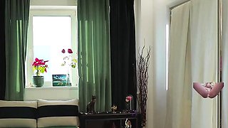 Hot babe with perfect big boobs taking shower