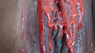 OMG. Putting candle wax on and finger until cum come out , With huge Squirt