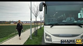 Hot Mature Blonde Headmistress Caught in Bus Threesome with Natural Tits HD