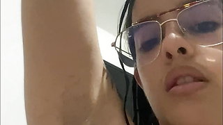 Arab with hairy armpits, hairy anus and hairy vagina masturbates and then gets her hairs waxed live