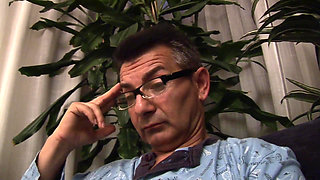 Hot blonde teen tastes a mature cock