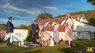 Blonde Bride with Natural Tits Fucked Hard Outdoor on Her Wedding Day - Ella Belle, Falco White, Dave Heard