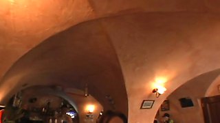 Public toilet babe POV drilled in pussy after cocksucking