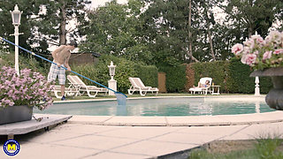 MILF Boss Sahara Knite Seduces the Handsome Poolboy and Gets Banged