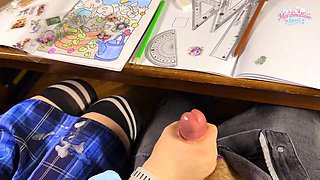 Marshmallow Sweets High School Teen Compilation: Under-Table Math Class Handjobs Evolve to Blowjob