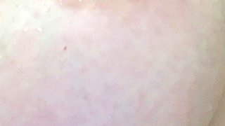 Busty curly brunette with big boobs fucks on couch