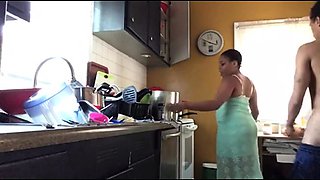 Curvy ebony wife getting drilled doggystyle in the kitchen