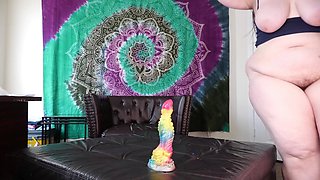 BBW Fucking and Riding Big Colorful Dildo Until She Cums