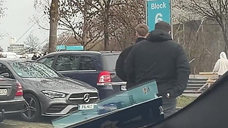 Parking Lot Handjob Next to Stranger and Bus Cum Finish