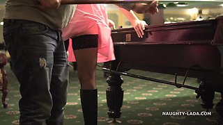 Naughty Lada Flashes Pink Skirt in Public Pool Heat