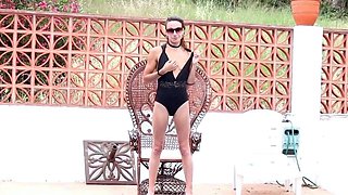 Small-Titted Brunette Amateur Blowjob by the Pool