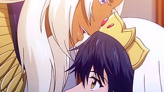Titan dominates bride in bed after erotic anime feast