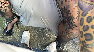 Outdoor Threesome Three-hole Fuck with Creampie!
