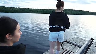 Two Teens Strip Naked at Lake and Get Fucked by Surfer in Outdoor Threesome