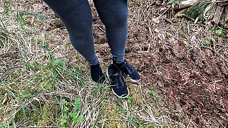 Complete Naked Girl in the Woods and Whipping Her Body and Genitals