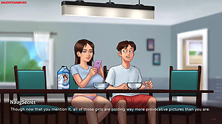 Summertime Saga by Darkcookie - Sexy Big Boobs Girl Striptease & Big Ass Play, Hot Slut Teases Him with BBW Sexy Body