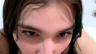 Independent Teen brunette girl toying pussy outdoor