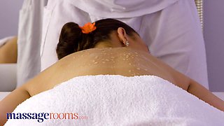 Sexy teen Mia Rose oiled up big natural tits and passionate romantic sex