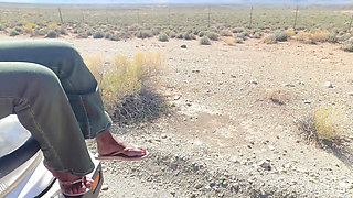 Ebony MILF Taking a Piss Next to the Road and Gets Hubby to Lick Her Pussy Clean After