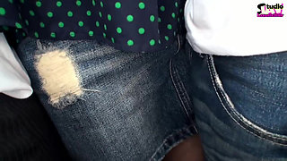 Crowded Bus Tension, Young Wife Stays Still as a Risky Moment Unfolds Beside Her Husband - Scene 2