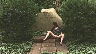 Sexy Brunette Rebeccaxhot Shows Off Her Perfect Body in Public Nudity at Old Cemetery