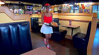 Pornstar Eat Real Food And Talk To Her Best Guy Friend About World Of Warcraft In Public Diner , Flash Her Large Natural Tits With Puffy Nipple And Large Areola , Squeeze Her Breasts Hard And Some Up