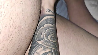 Step son with erection get a handjob from tattooed step mom