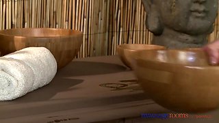 Brunette goddess cums hard before jerking off a big cock