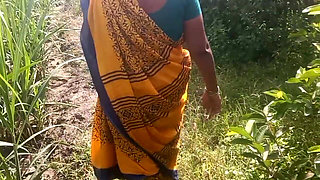 Desi Friend's Wife Holding and Squeezing Breasts in Guava Plantation
