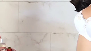 Rose Petals in the Bathtub - Two Soapy Brunettes Lick Hairy Pussy on the Marble Edge
