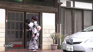 Passionate Japanese kimono babe fucked hard swallows his load generously