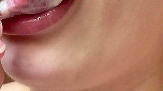 A Giantess Stepmom Traps Her Tiny Ex-husband in a Trap Made of Chewing Gum; She Chews, Blows Bubbles,