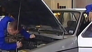 MILF Pissed on Pussy and Huge Tits Then Fucked by Two Horny Mechanics