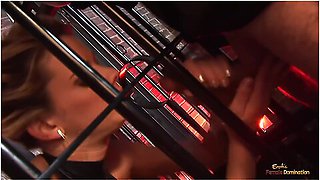 A Superb Group Sex Action With A Sexy Blonde Locked Up In A Cage
