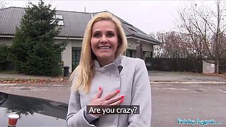 Public agent desperate cougar ebony canary fucks for a job