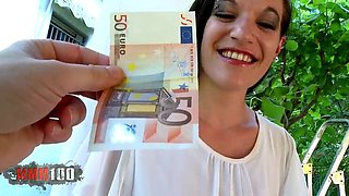 Sexy French Brunette Larry Bones Gets Rough Door-to-Door BJ & Deep Throat