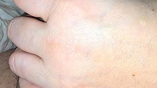 Damn, step mom does a strong and quick handjob on step son big dick